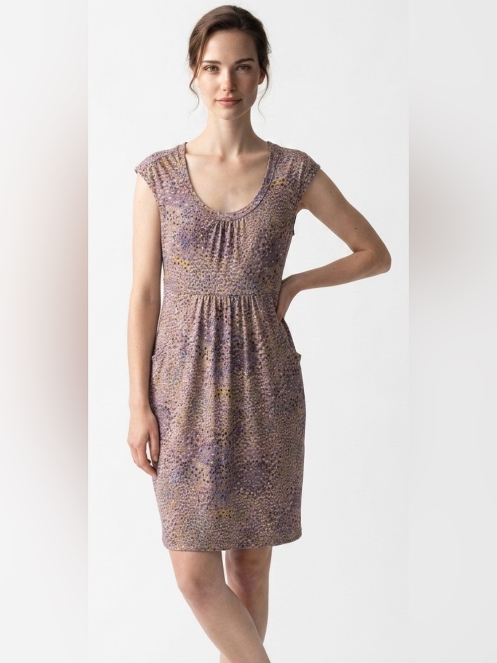 Boden Margot Printed Casual Day Lavender Floral Scoop-Neck Midi Dress Size 6Long